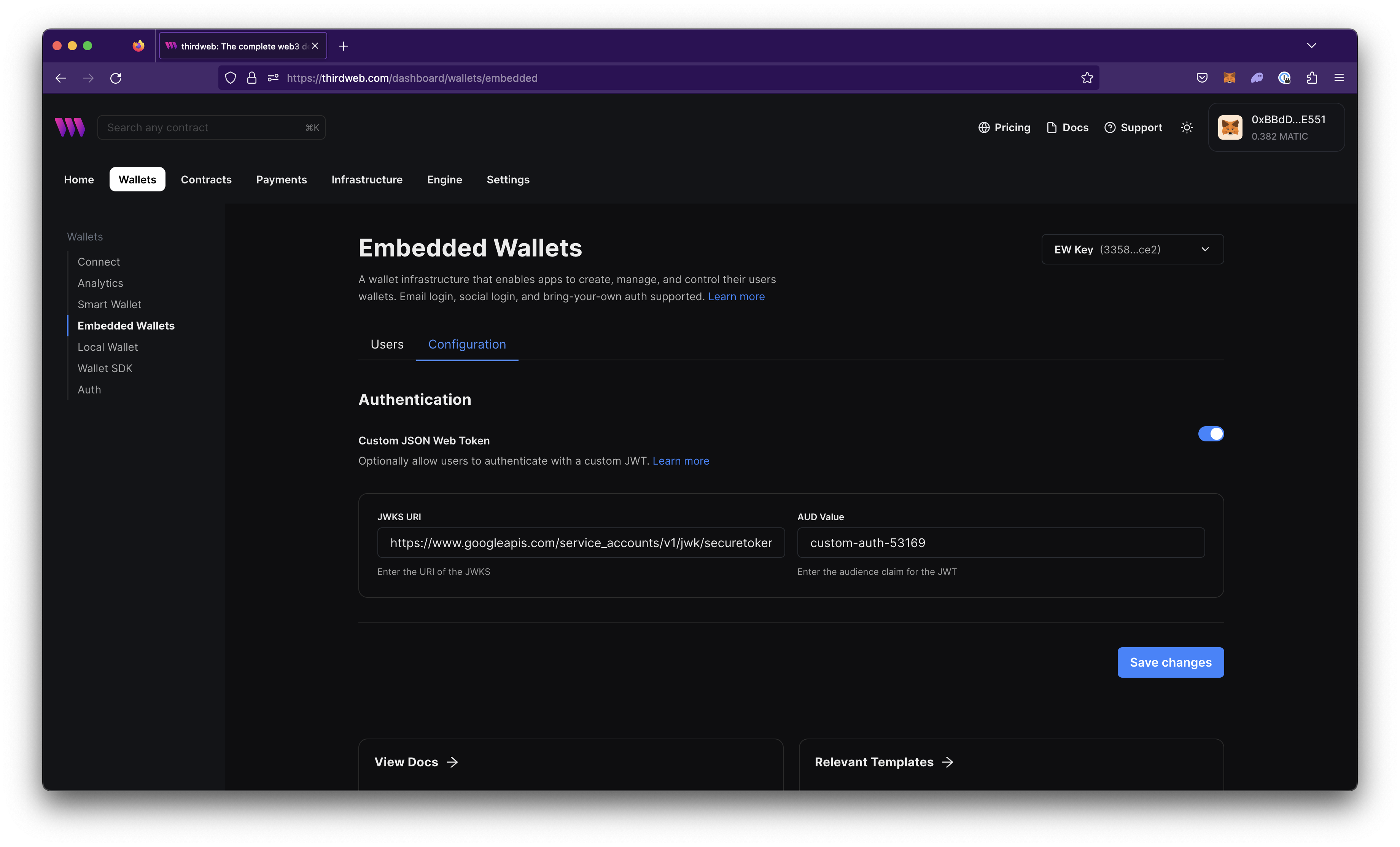 Custom JSON web token fields set up